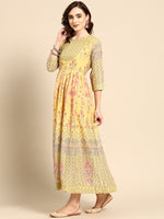 Thumbnail for Sangria Women Yellow & Pink Floral Printed Anarkali Kurta - Distacart