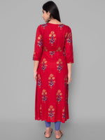 Thumbnail for Kalini Women Red Rayon Printed A-line Kurta - Distacart