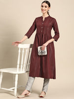 Thumbnail for Sangria Women Maroon Striped A-Line Kurta - Distacart
