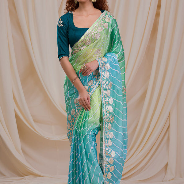 Koskii Striped Embroidered Saree - Distacart