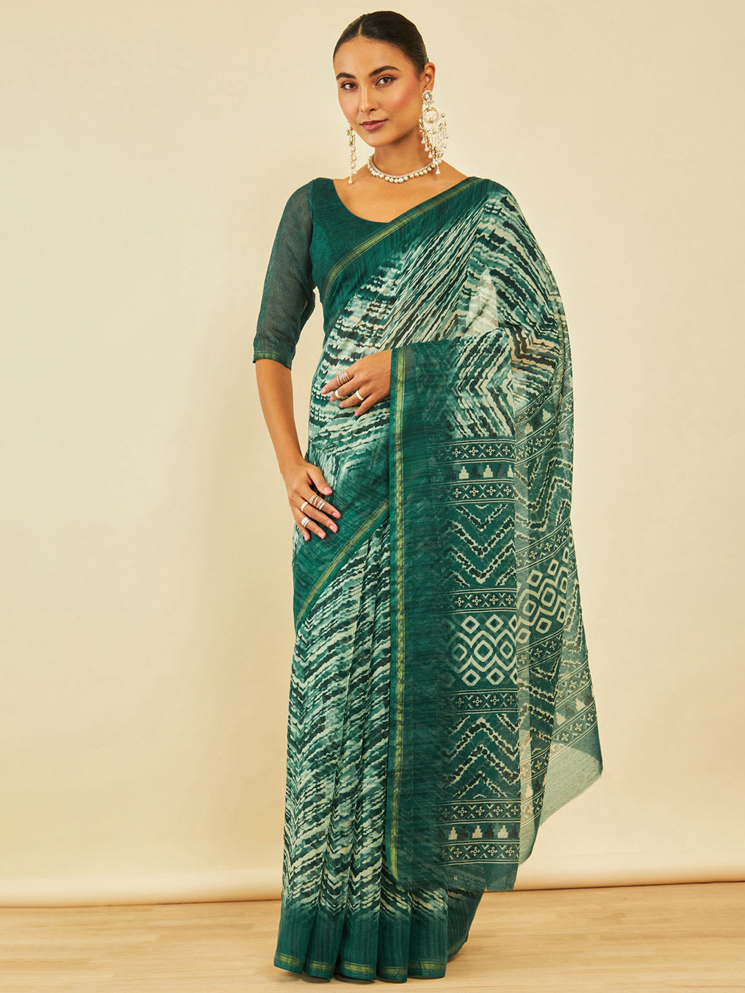 Soch Abstract Printed Zari Chanderi Saree - Distacart