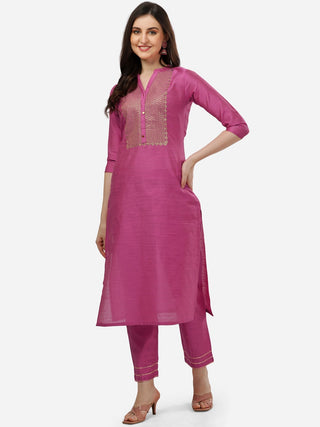 HERE&NOW Women Ethnic Motifs Embroidered Sequinned Kurta with Trousers - Distacart