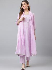 Thumbnail for Khushal K Women Purple Panelled Kurta with Trousers & With Dupatta - Distacart