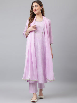 Khushal K Women Purple Panelled Kurta with Trousers & With Dupatta - Distacart