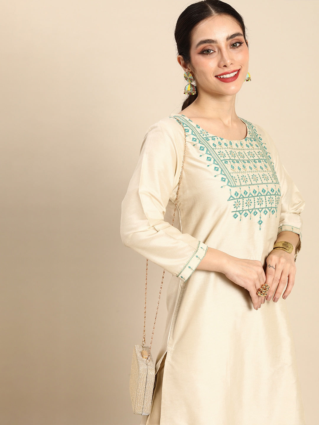 Sangria Women Ethnic Motifs Embroidered Thread Work Pastels Kurta - Distacart