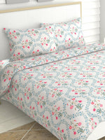 Thumbnail for haus & kinder Blossoms Pink & White 186 TC Cotton Queen Bedsheet With 2 Pillow Covers - Distacart