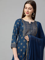 Thumbnail for Kalini Women Blue Ethnic Motifs Printed Kurta with Trousers & With Dupatta - Distacart