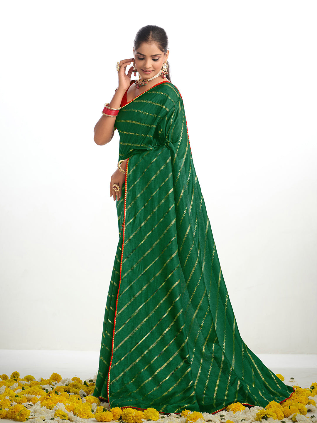 Sangria Striped Gotta Patti Saree - Distacart