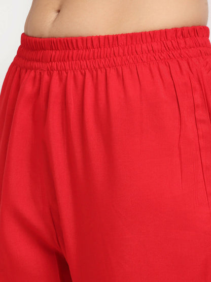 Rudra Bazaar Red Anarkali Kurti & Pyjamas With Dupatta - Distacart