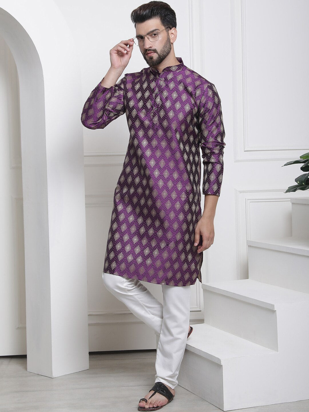 Sojanya Ethnic Motifs Woven Design Jacquard Regular Kurta - Distacart