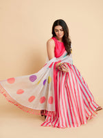 Thumbnail for Sangria White & Pink Polka Dotted Saree - Distacart