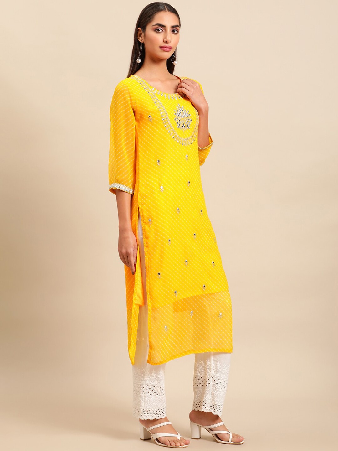 Sangria Women Ethnic Motifs Printed Mirror Work Indie Prints Kurta - Distacart