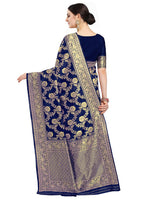 Thumbnail for Kalini Navy Blue & Gold-Toned Woven Design Zari Silk Blend Fusion Banarasi Saree - Distacart