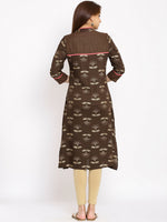 Thumbnail for HERE&NOW Brown & Beige Mandarin Collar Floral Printed Straight Kurta - Distacart
