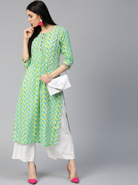 Thumbnail for Jaipur Kurti Women Blue & Green Printed Straight Kurta - Distacart