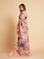 Thumbnail for Sangria Peach-Coloured & Purple Floral Organza Saree - Distacart