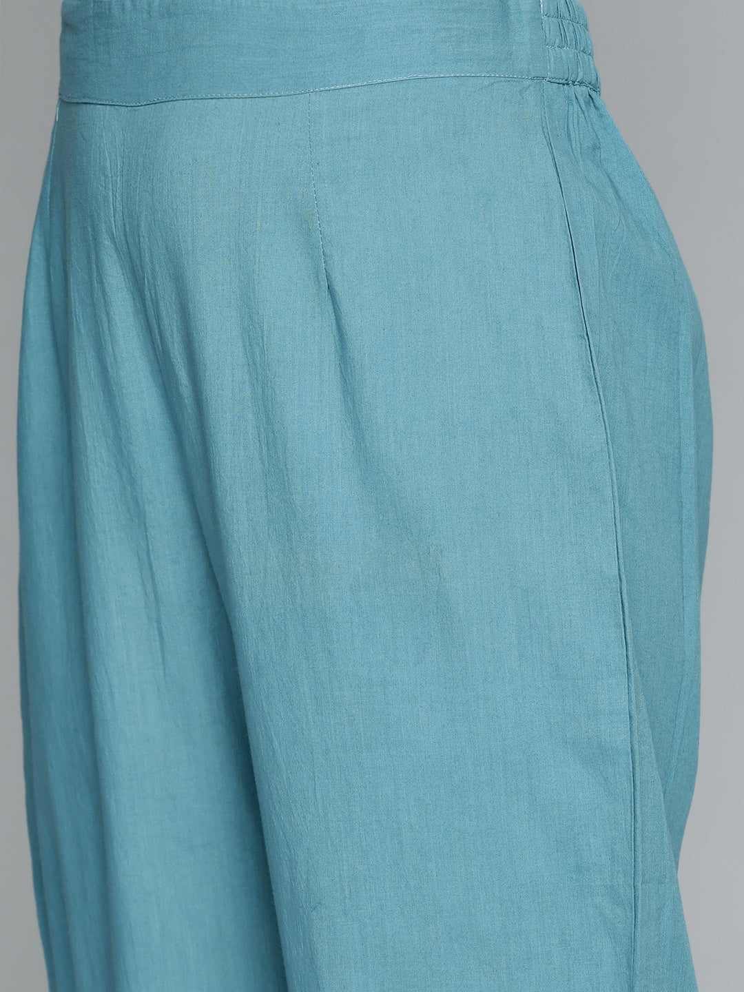 HERE&NOW Women Blue Floral Printed Thread Work Pure Cotton Kurta with Trousers & With Dupatta - Distacart
