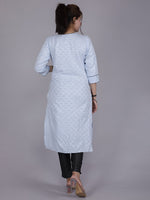 Thumbnail for HERE&NOW Women Blue Yoke Design Pure Cotton Thread Work Kurta - Distacart