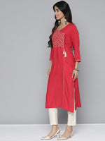 Thumbnail for HERE&NOW Women Pure Cotton Ethnic Motifs Mirror Work Angrakha Kurta - Distacart