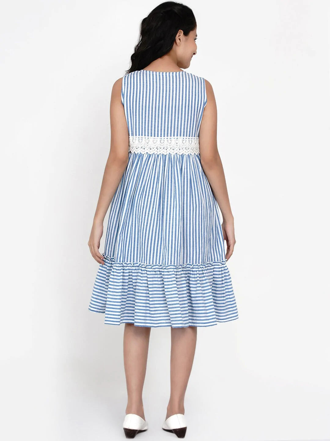 NOZ2TOZ Blue Striped Dress For Girls - Distacart