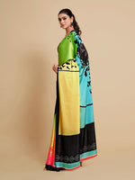 Thumbnail for Sangria Lime Green & Blue Satin Saree - Distacart