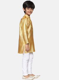 Thumbnail for Sethukrishna Boys Gold-Toned & White Woven Design Kurta with Pyjamas - Distacart