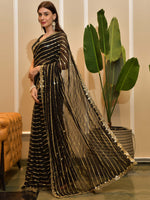 Thumbnail for Sangria Striped Embellished Sequinned Saree - Distacart