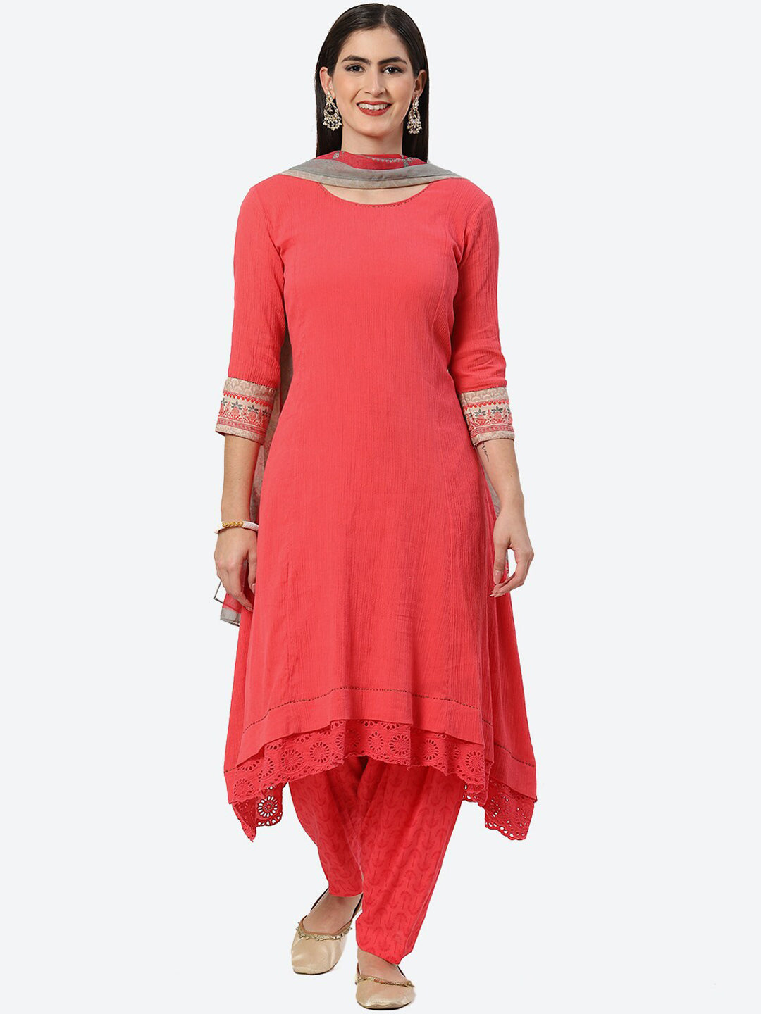 Biba Asymmteric Anarkali Kurta with Salwar & Dupatta - Distacart