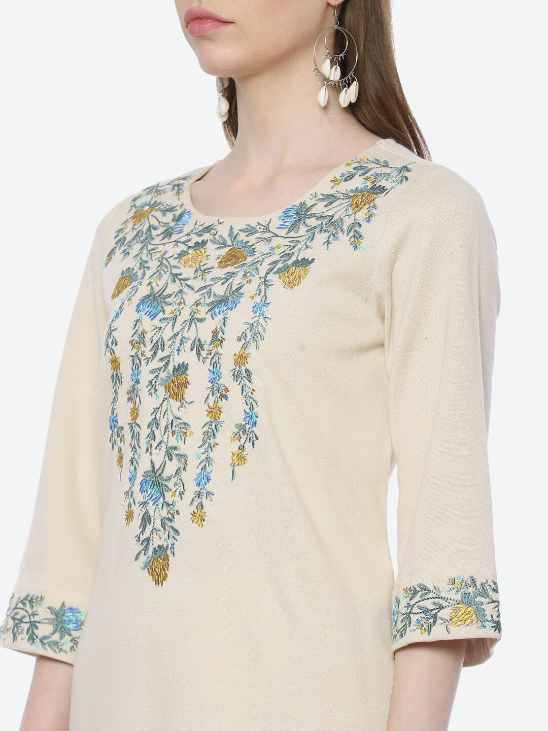 Biba Women White Ethnic Motifs Embroidered Kurta - Distacart