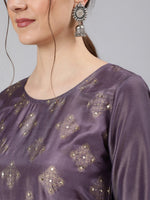 Thumbnail for Jaipur Kurti Women Purple Floral Yoke Design Empire Kurti with Trousers - Distacart