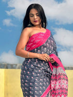 Thumbnail for Kalini Ethnic Motifs Printed Pure Cotton Ikat Saree - Distacart