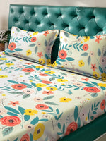 Thumbnail for KLOTTHE White & Blue Floral Printed 300 TC King Bedsheet With 2 Pillow covers - Distacart