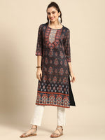 Thumbnail for Sangria Women Black Ethnic Motifs Printed Kurta - Distacart