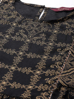 Thumbnail for Sangria Women Black & Golden Ethnic Motifs Printed Pure Cotton Kurta with Palazzos - Distacart