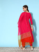 Thumbnail for Sangria Ethnic Motifs Yoke Design Pleated Sequinned Kurta with Trousers & Dupatta - Distacart
