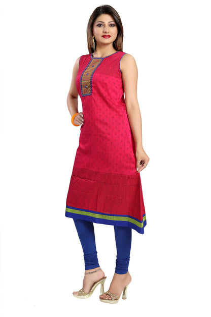Snehal Creations Bold And Blast Hot Pink Raw Silk Sleeveless Kurti Tunic - Distacart