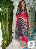 Thumbnail for Kalini Ethnic Motifs Batik Printed V-Neck Straight Kurta & Trousers With Dupatta - Distacart