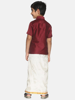 Sethukrishna Boys Maroon & White Solid Shirt and Dhoti Set - Distacart
