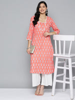 Thumbnail for HERE&NOW Pure Cotton Floral Printed Straight Kurta - Distacart