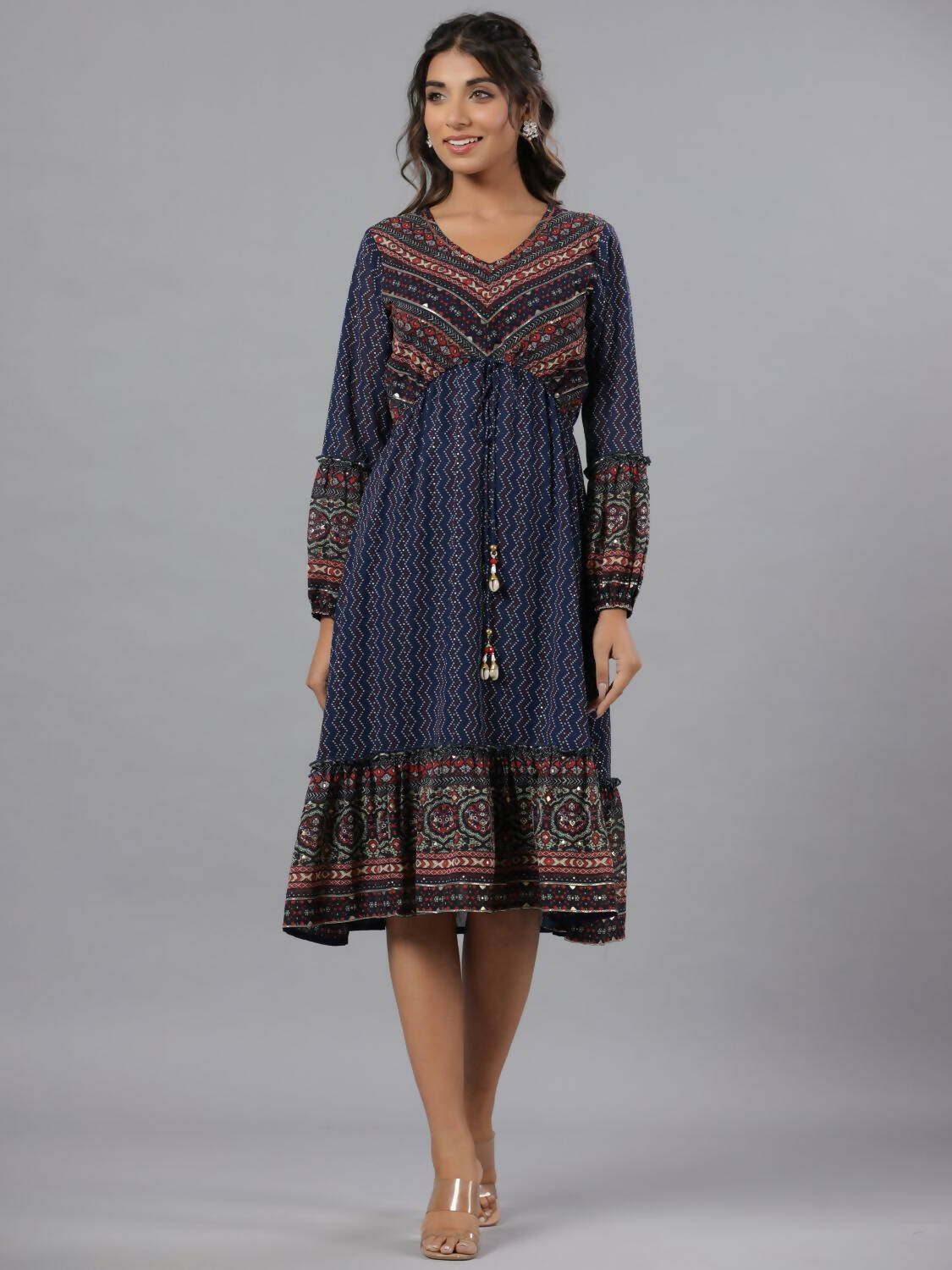 Juniper Women Navy Blue Georgette Printed Midi Dress - Distacart