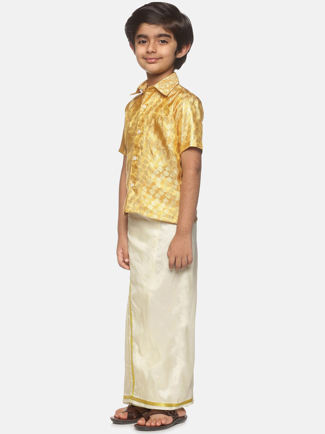 Sethukrishna Boys Gold-Toned Self Design Shirt with Dhoti - Distacart