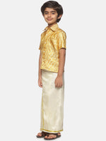 Thumbnail for Sethukrishna Boys Gold-Toned Self Design Shirt with Dhoti - Distacart