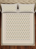 Thumbnail for BELLA CASA Beige & Off White Ethnic Motifs 350 TC King Bedsheet with 2 Pillow Covers - Distacart