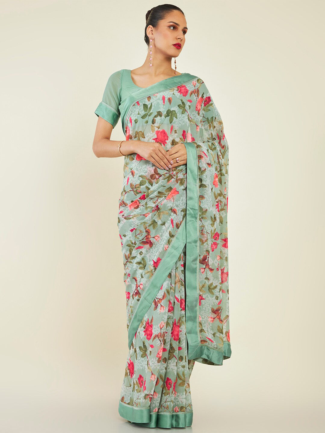 Soch Floral Printed Pure Georgette Saree - Distacart