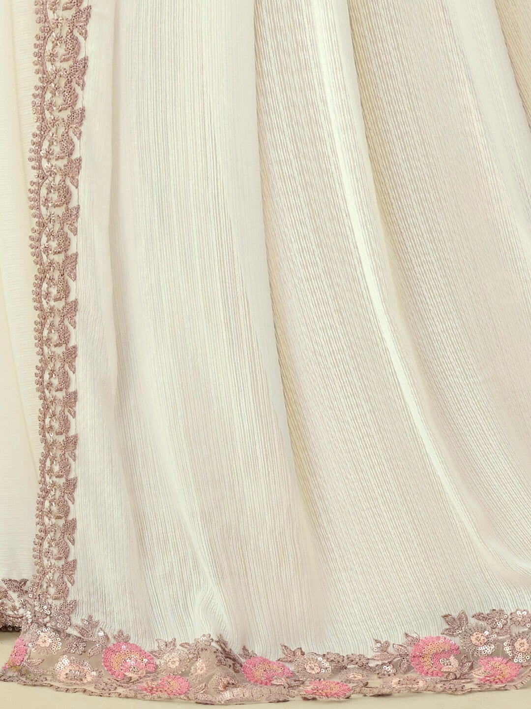 Mitera White & Pink Sequinned Pure Georgette Saree - Distacart