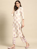 Thumbnail for Sangria Women Floral Printed Regular Sequinned Pure Cotton Kurta with Trousers - Distacart