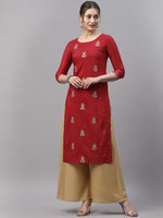 Thumbnail for Kalini Women Red Ethnic Motifs Embroidered Kurta - Distacart