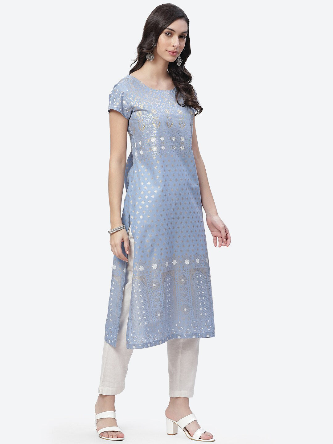 Biba Women Blue Ethnic Motifs Printed Cotton Kurta - Distacart