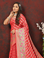Thumbnail for Lorenvalley Fashion Red Soft Silk Woven Design with Zari Weaving Leheriya Design Saree - Distacart