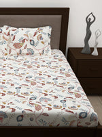 Thumbnail for Story@home White & Yellow Ethnic Motifs Cotton 186 TC Queen Bedsheet With 2 Pillow Covers - Distacart